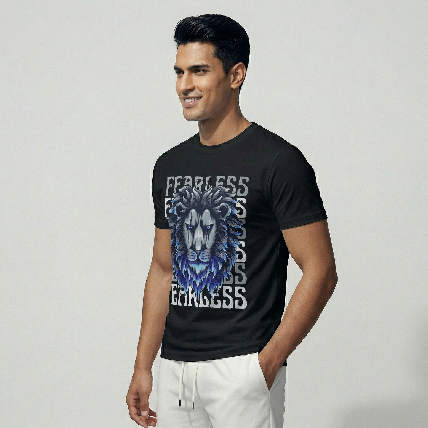 Pearl Men's jet black digital printed lion t-shirt street wear - Side View