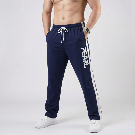 Men's navy blue side-stripe gym trousers - Pearl Performance Wear
