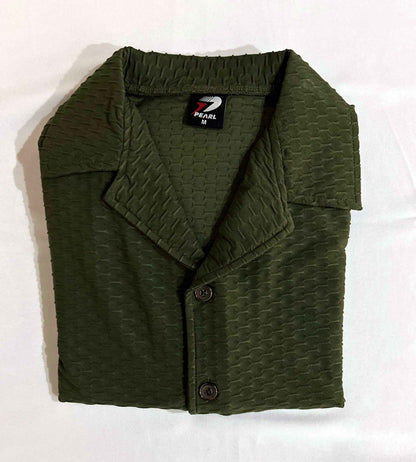 Waffle Knit Cuban Collar T-Shirt - Button Down Casual