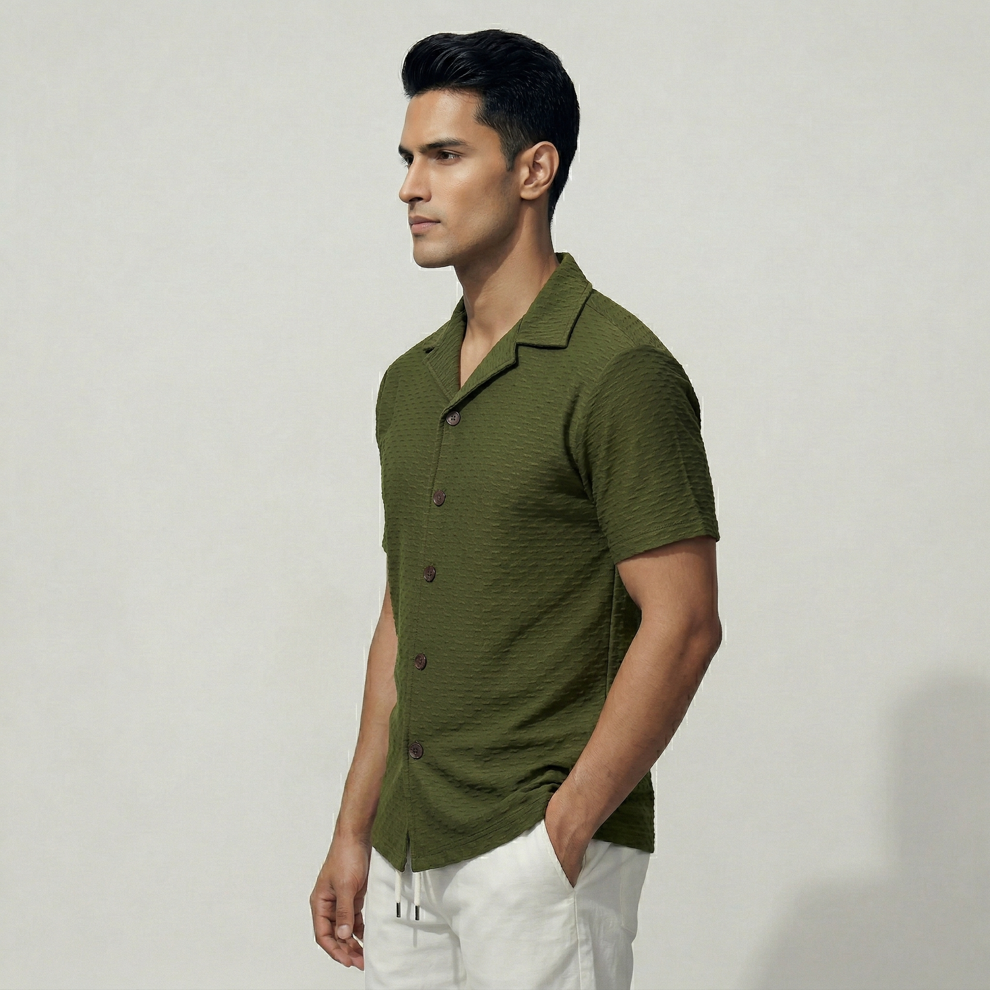 Tailored fit olive green shirt for men - Pearl Men's Wear Pakistan