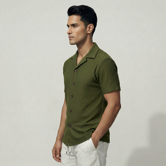 Tailored fit olive green shirt for men - Pearl Men's Wear Pakistan