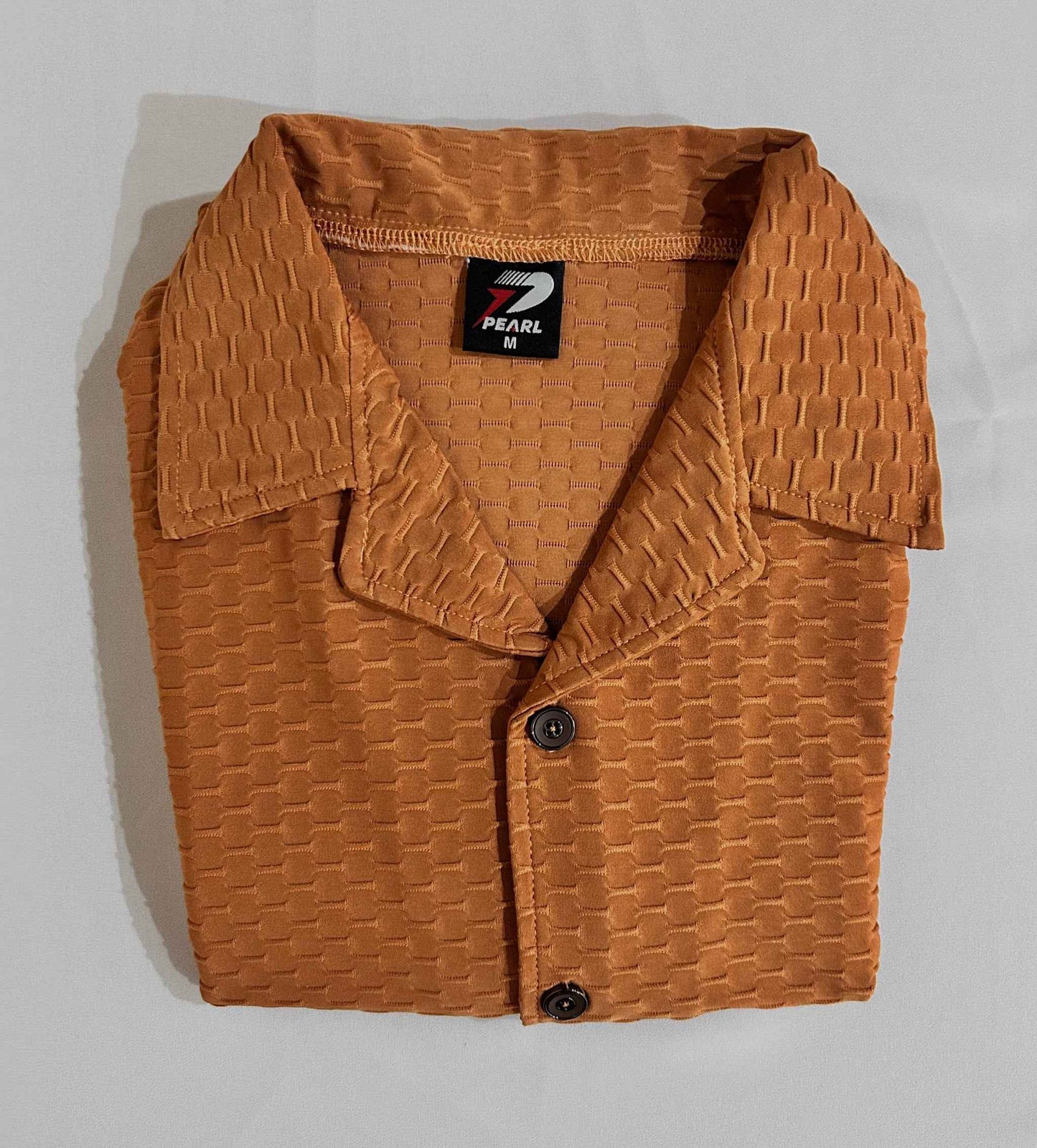 Premium Waffle Knit Cuban Collar - Orange Casual Shirt