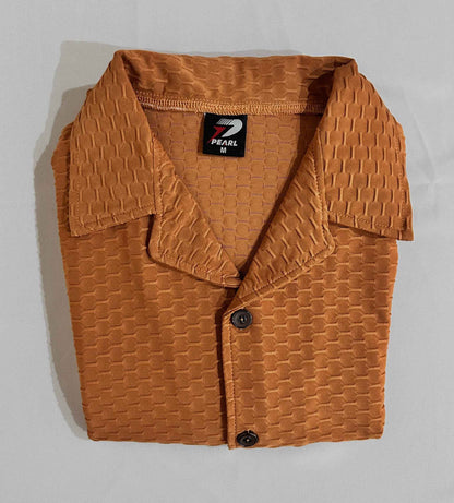 Premium Waffle Knit Cuban Collar - Orange Casual Shirt