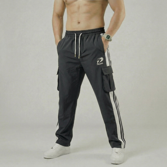 Men's charcoal grey cargo performance trousers with utility pocket - Pearl Clothing