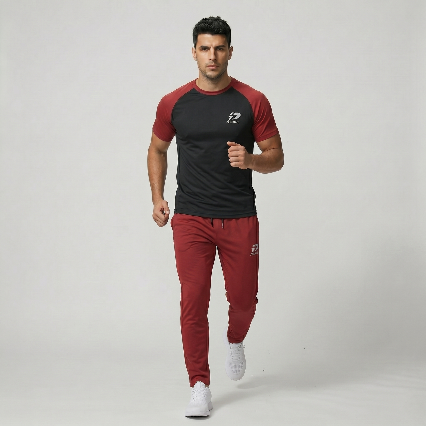 Men's black and crimson red 2-piece gym set - Pearl Active wear Pakistan