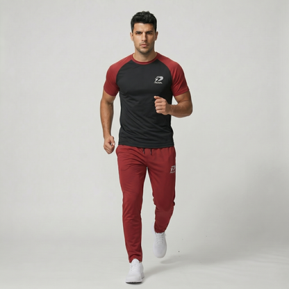 Men's black and crimson red 2-piece gym set - Pearl Active wear Pakistan