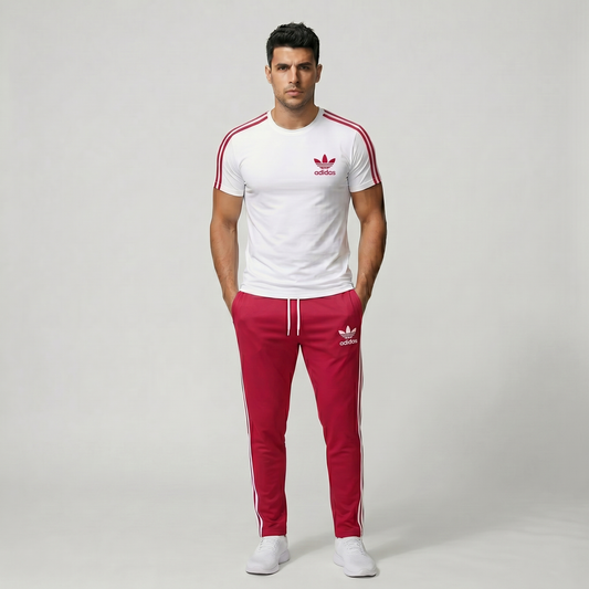 Men's cherry red and navy blue 2-piece active wear set - Pearl Clothing Pakistan