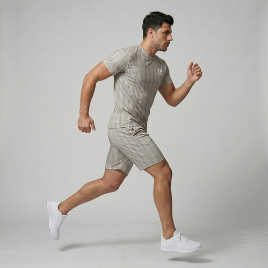 Athletic gym shorts and t-shirt set in sage green - Pearl Performance Wear