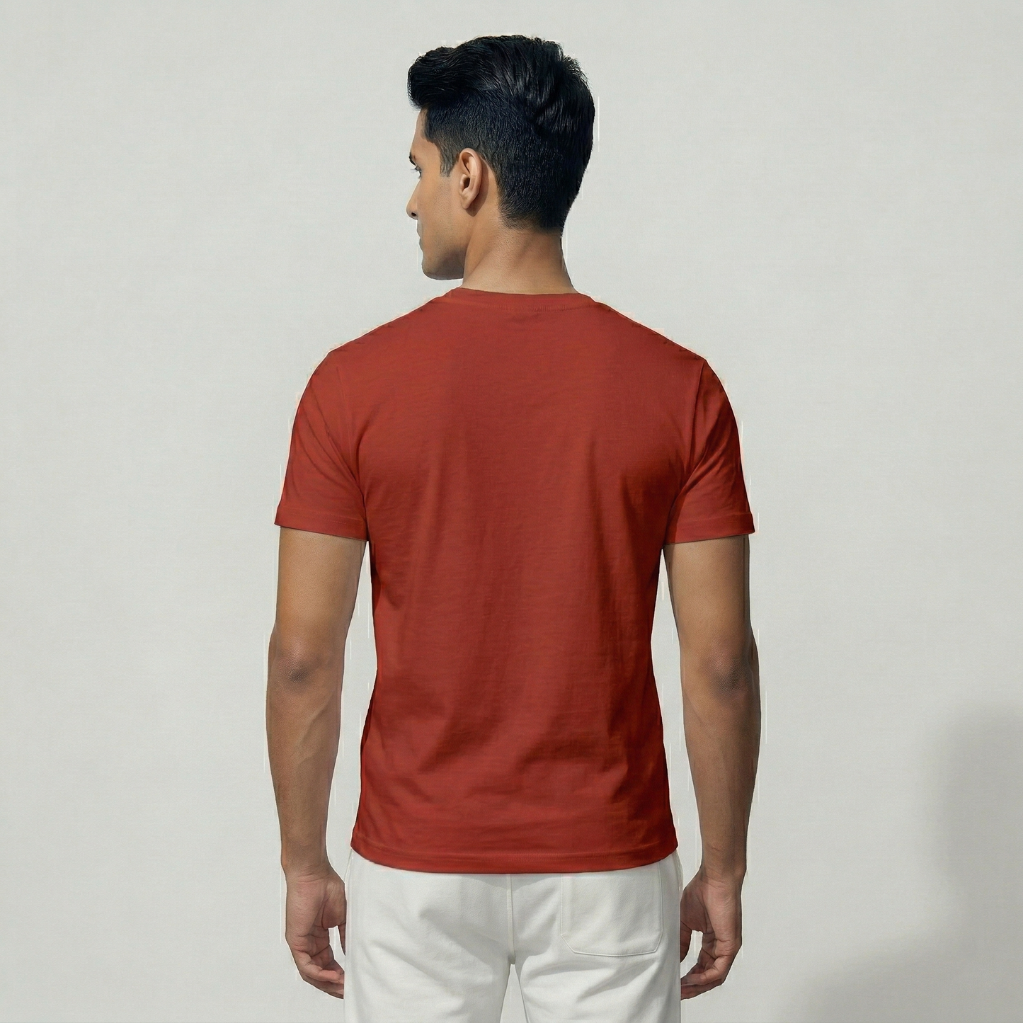 Man wearing Pearl brick red digital printed lion t-shirt - back view
