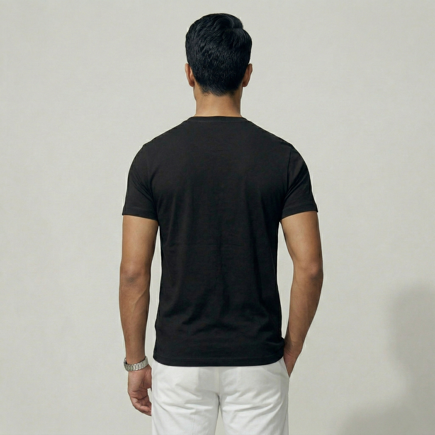 Back view of slim-fit black crew neck t-shirt - Pearl Men's Wear
