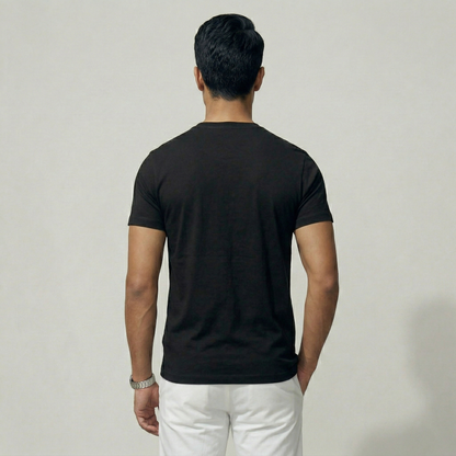 Back view of slim-fit black crew neck t-shirt - Pearl Men's Wear