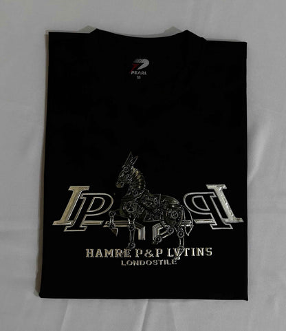 Men Premium Breathable T-Shirts - Jet Black  Silver Embossed