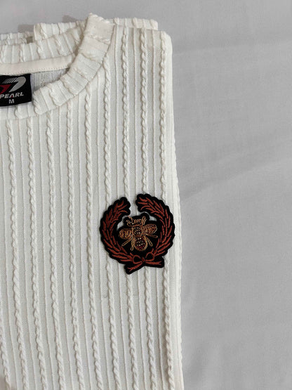Premium Old Money Textured T-Shirt in Off White with Honey Bee Badge