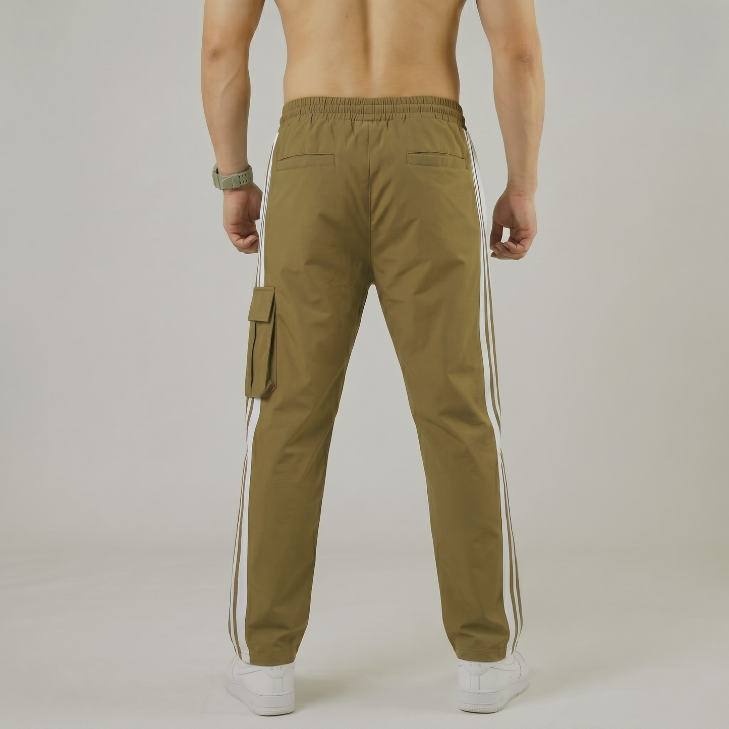 Rear view of tapered camel brown performance pants - Pearl Brand